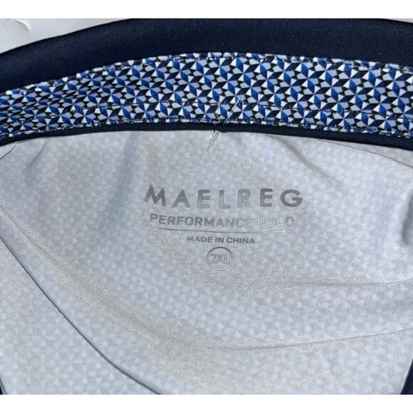 Maelreg Performance Polo Golf Shirt Men’s 2XL Blue Geometric Stretch UPF 30 NWT‎ - Picture 4 of 7